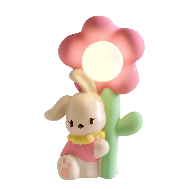 Мультяшный Кролик с большими ушами, цветок, ночник, креативная милая лампа, декоративные украшения для спальни, Кавайный подарок на день рождения для девочек
