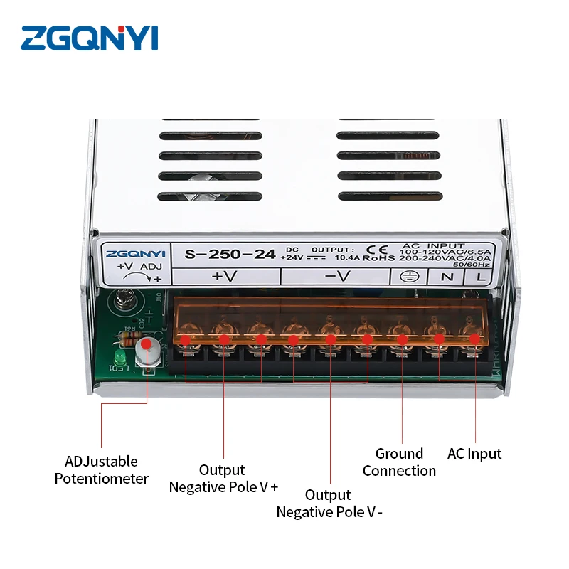 ZGQNYI S-250w Импульсный источник питания 24 В Источник Трансформатор Эффективный и долговечный переменного тока в постоянный для управления промышленной автоматизацией