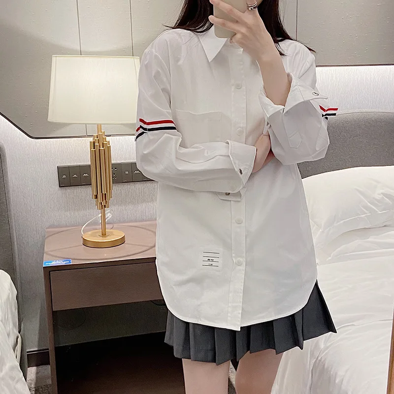 Высококачественная тканая рубашка с повязкой на руку в Корейском стиле, рубашка с длинным рукавом, Модный бренд, Свободное и тонкое повседневное пальто, хлопок