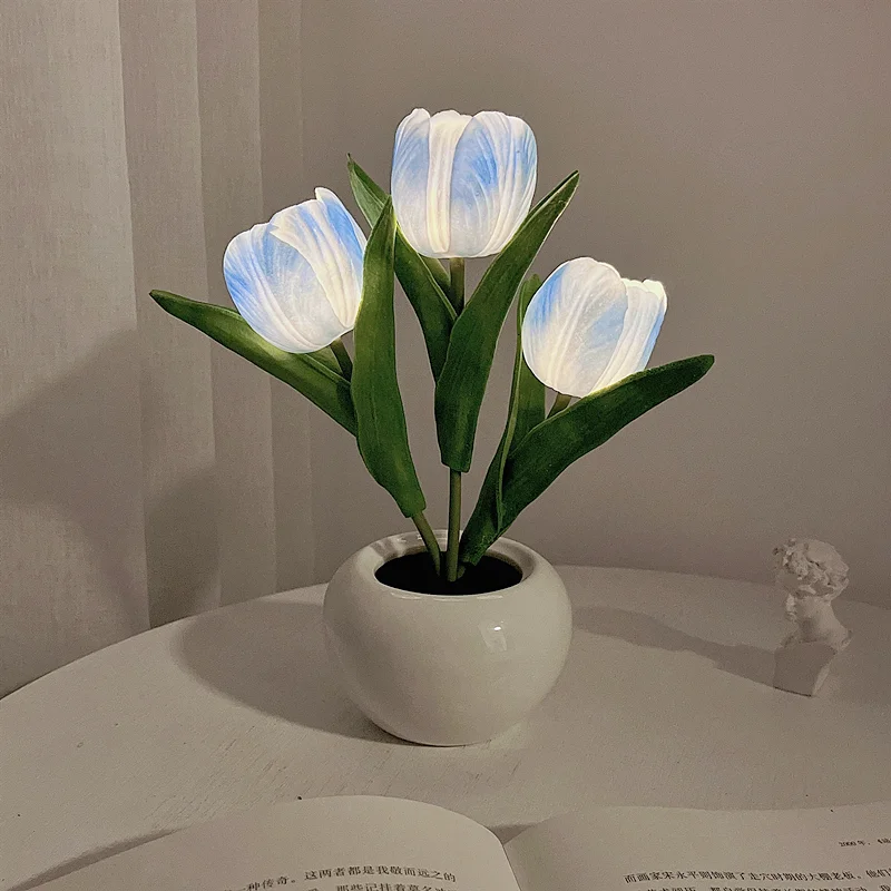 Светодиодный тюльпан ночник имитация букета лампа прикроватная тумбочка для спальни украшение общежития атмосферная лампа тюльпан в горшке лампа