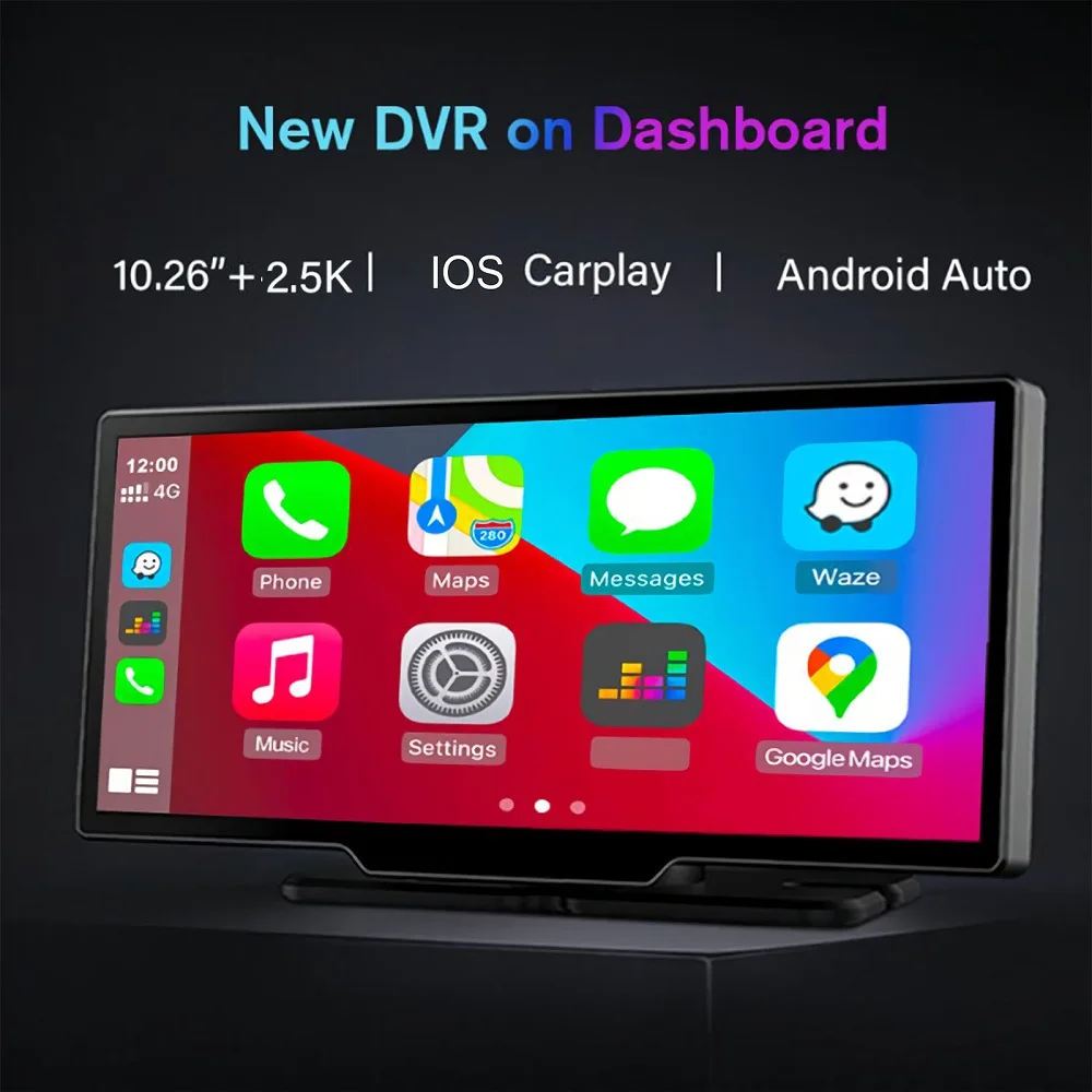 Автомобильный Портативный Беспроводной Apple CarPlay Android с сенсорным экраном 10,26 дюйма, Android, автомагнитола, мультимедиа, GPS, видеорегистратор с двумя объективами, стерео 1080P