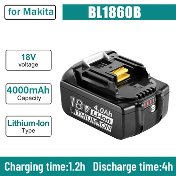 100% Оригинальный Аккумулятор Makita 18V 4000mAh Для Электроинструментов Makita со светодиодной литий-ионной Заменой LXT BL1860B BL1860 BL1850