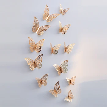 12 шт., 3D наклейка с полой бабочкой на стену Для украшения дома, наклейки на стену 