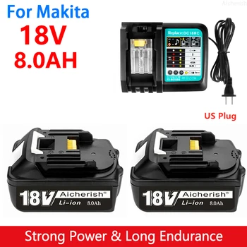 2 шт. для Makita 18V 8Ah Литиевая батарея, Для Электроинструмента BL1830 BL1840 BL1850 BL1860 18650 18V 8000mAh Батарея + Зарядное устройство DC18RC