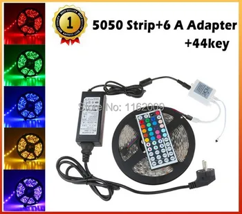 5 М/рулон 300 LED RGB SMD 5050 Гибкая Водонепроницаемая светодиодная лента с ИК-пультом дистанционного управления и трансформатором 6A 12V для украшения дома