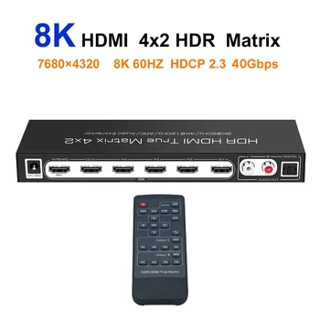8K Переключатель HDMI 2,1 Матричный 4x2 Видеоразветвитель 4K 120Hz Аудио Экстрактор ARC Dolby Vision Atmos 7,1 5,1 2CH Аудио для PS5 XBOX X