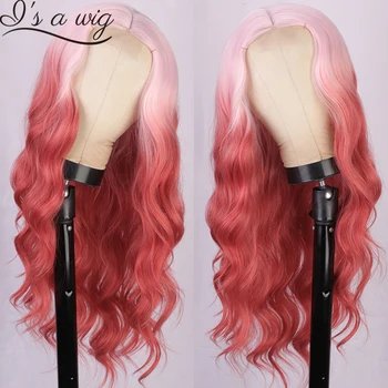 I's a wig Розово-красные синтетические парики с длинными объемными волнами, парики для женщин, светлый Желто-коричневый Оранжевый парик для косплея на Хэллоуин