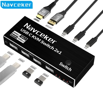 Navceker Thunderbolt 4 USB C KVM-переключатель 4K 144Hz USB KVM-переключатель USB 8K 60Hz KVM-переключатель для 2 Компьютеров Macbook 1 HDMI-Монитора