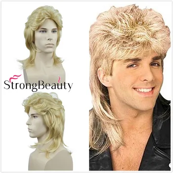 StrongBeauty Mullet Парики для мужчин 70-х 80-х годов Костюмы Мужские Необычные Рок-вечеринки Косплей Волосы Волнистый парик