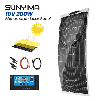 SUNYIMA 18 В 200 Вт Комплект солнечных панелей Водонепроницаемые Монокристаллические гибкие солнечные панели Солнечная плата с контроллером для телефона Автомобиля