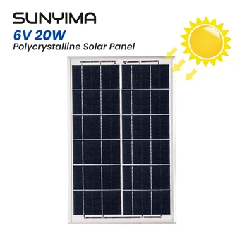 SUNYIMA 450*350 мм 6 В 20 Вт Солнечная Панель Стеклянный Перезаряжаемый Фотоэлектрический Модуль Поликристаллический Полюс Алюминиевая Рама Ламинат