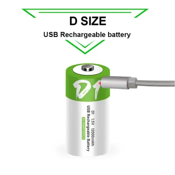 Аккумуляторная Батарея размера D 1,5 В 12000 МВтч, Зарядка через USB, Литий-ионные Аккумуляторы LR20/D1 для Бытового Водонагревателя с газовой плитой