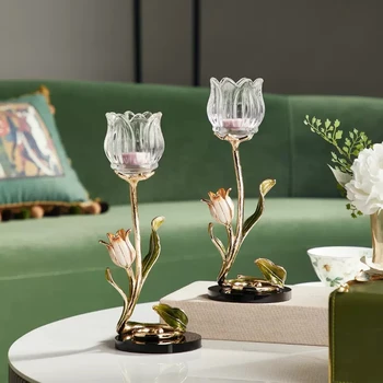 Высококачественный роскошный тюльпан с хрустальной эмалью, Ароматический подсвечник, Французская романтическая атмосфера, Украшение для домашнего стола, подсвечник