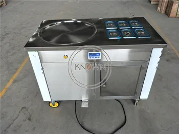 Горячая распродажа, тайская одинарная плоская круглая сковорода + 6 банок для приготовления жареного мороженого, машина для производства рулетов из нержавеющей стали