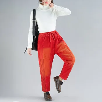 Зимние Новые Свободные бархатные брюки Большого Размера Плюс, кросс-брюки, Утолщающие повседневные модные брюки ярких цветов с завязками в литературном стиле