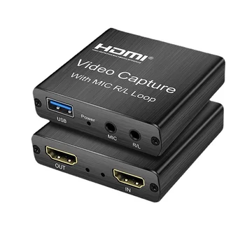 Карта захвата USB HDMI - коробка для записи HD-видео для прямой трансляции игр OBS с 3,5-мм микрофонным входом