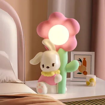 Мультяшный Кролик с большими ушами, цветок, ночник, креативная милая лампа, декоративные украшения для спальни, Кавайный подарок на день рождения для девочек
