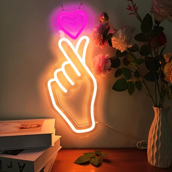 Неоновая вывеска в форме сердца с пальцем, Настенный светильник для свадьбы, спальни, домашней вечеринки, бара, декор на День Святого Валентина с питанием от USB