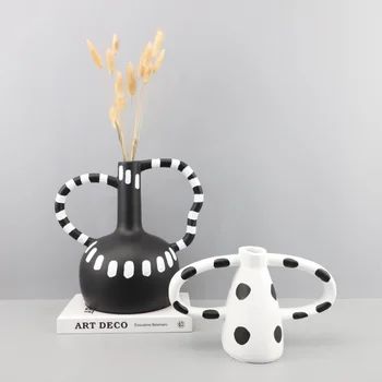 Скандинавский креативный черно-белый цветок в горошек, украшение из смолы, Модель комнаты, дома, крыльца, гостиной, простое украшение в виде вазы, подарок