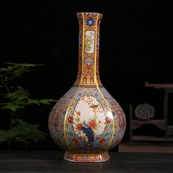 Украшение для вазы с цветами и птицами цвета эмали, Антикварная Имитация Керамики в китайском стиле Цзиндэчжэнь, Украшение для дома