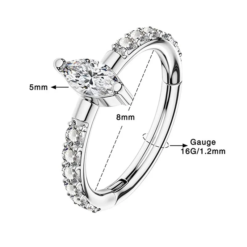 F136 Титановое кольцо для носа 8/10 мм, Перфорированная Спираль для Пирсинга Хряща, серьги с шарнирным сегментом, ювелирные изделия