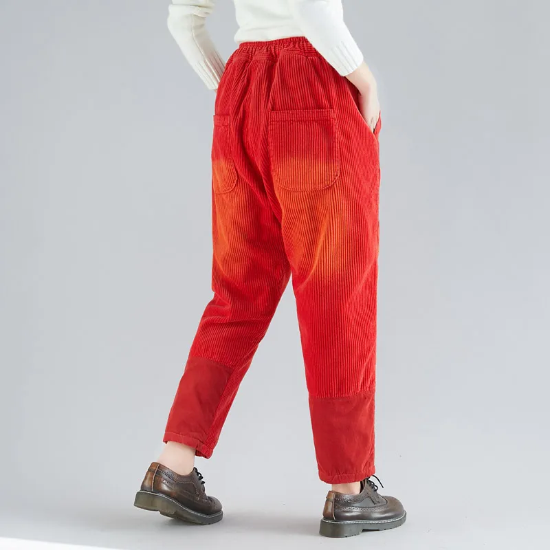 Зимние Новые Свободные бархатные брюки Большого Размера Плюс, кросс-брюки, Утолщающие повседневные модные брюки ярких цветов с завязками в литературном стиле