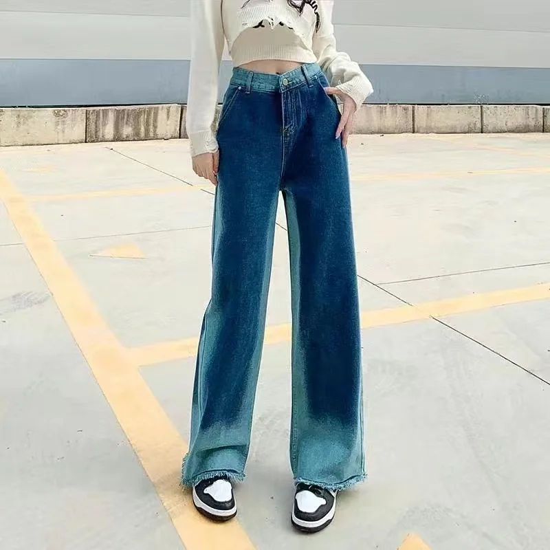 Модные ретро Полосатые Зеленые женские джинсы 2023, Новые летние корейские Повседневные прямые брюки Harajuku с высокой талией, Уличные
