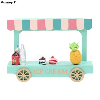 1 шт. Миниатюрный кукольный домик, деревянный фургон для мороженого, Маленькая Декоративная Миниатюрная сцена, реквизит для кукольного домика, поделки, детская игрушка