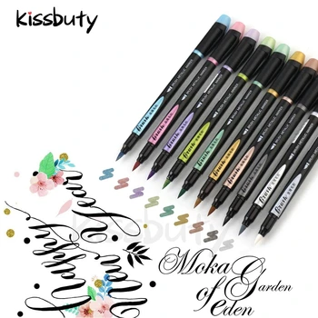 10 цветов/набор, Мягкая кисть, Металлический маркер, ручка 1-7 мм, Мягкая точка для рисования, Подсветка, Каллиграфия, надписи, Школьные художественные ручки