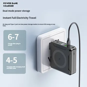 15 Вт Магнитное Qi Беспроводное Зарядное Устройство Power Bank 10000 мАч для iPhone 13 Samsung Xiaomi Powerbank Встроенный Кабельный Штекер Type C Повербанк