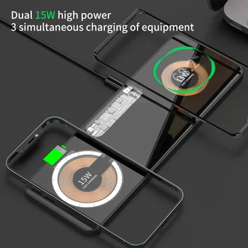 2 в 1 Двойное Беспроводное Зарядное Устройство Мощностью 15 Вт, Магнитное Шасси Из Алюминиевого Сплава, Стеклянная Панель, Зарядное Устройство Для iPhone 12 13 Samsung Xiaomi Mi Huawei
