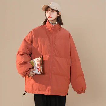 2021 Зимняя куртка с хлопковой подкладкой, Женский воротник-стойка, Длинный рукав, Свободные однотонные пальто, Женская утепленная теплая верхняя одежда Feminina CX940