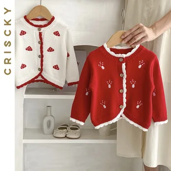 2023 Осенняя Одежда с вышивкой для малышей, вязаный свитер в стиле пэчворк для девочек, кардиган с длинными рукавами, верхняя одежда