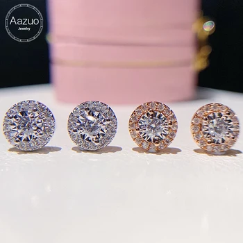 Aazuo Розовое золото 18 Карат, белое золото, настоящие бриллианты, мини-классическая круглая серьга-гвоздик H Si1 Au750 для женской свадьбы, Помолвки