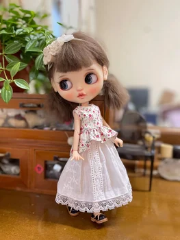 Blythe clothes платье, короткая рубашка с цветочным рисунком, длинная юбка 1/6 30 см, BJD аниме девушка (подходит для Pullip, Ob24, Licca)
