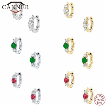 CANNER Серьги-кольца из настоящего стерлингового серебра 925 пробы для женщин, разноцветные серьги-пирсинг с цирконом, Маленькие серьги, ювелирные подвески