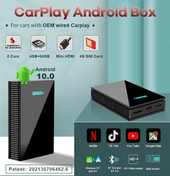 Carplay AI BOX Android 10,0 Беспроводной Автомобильный адаптер Carplay Android Auto Автомобильный Мультимедийный Плеер Snopdragon 8Core 4 + 64G WiFi 4G Сеть