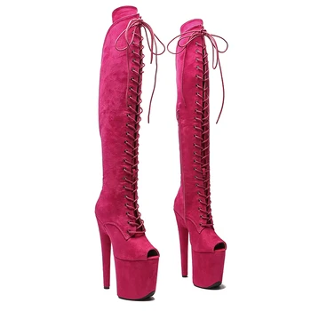 Leecabe 20 см/8 дюймов, замшевый верх, модные женские ботинки на шнуровке на платформе и высоком каблуке для танцев на шесте