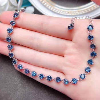 MeiBaPJ, настоящее серебро 925 пробы, цепочка с лондонским голубым Топазом, Простой браслет для женщин, Изысканные свадебные украшения