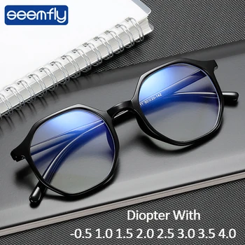 seemfly Полигональные женские мужские очки для близорукости с диоптриями -0,5 1,0 1,5 2,0 2,5 3,0 3,5 Сверхлегкая оправа для очков при близорукости