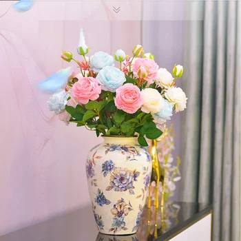 Американская легкая роскошная керамическая ваза, креативное украшение гостиной, крыльцо, ТВ-шкаф, украшение винного шкафа, цветочная композиция E