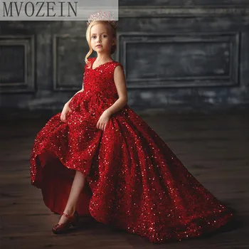 Блестящие Красные Платья Принцессы Десс с цветочным узором для девочек, вечернее платье с блестками для девочек, Милое платье для маленьких девочек, платье на День рождения, Рождественский подарок