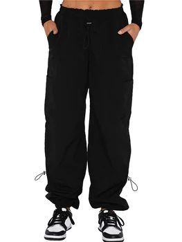 Винтажные женские брюки-карго с низкой посадкой-парашютом - Негабаритные Мешковатые брюки на завязках в стиле спортивных брюк Y2K и уличной одежды