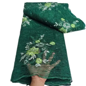 Высококачественная французская Нигерийская кружевная ткань для жениха для пошива свадебных платьев, зеленая кружевная ткань с пайетками в африканском стиле, новинка, 5 ярдов