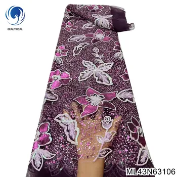 Вышивка розами с пайетками 2022 высококачественная кружевная ткань с рисунком листьев и пайетками для вечернего платья ML43N631