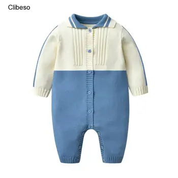 Вязаные свитера для новорожденных, боди, комбинезоны для маленьких девочек и мальчиков, трикотажные изделия, детская повседневная весенне-осенняя одежда, комбинезон
