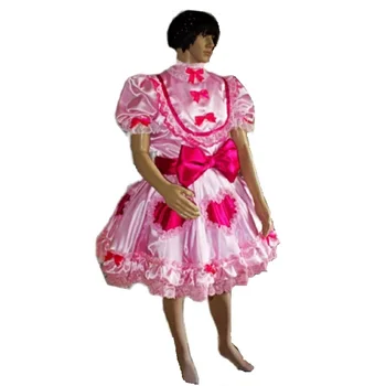 Готическое платье Сисси со средним воротником, Закрывающееся на замок, Розовый Атласный Пояс с бантом в виде Сердечка, Кружевная Оборка, Костюм Горничной на заказ