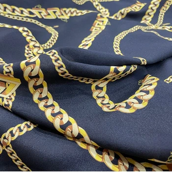 Дизайнерская полиэфирная ткань с принтом на заказ, Золотая цепочка, Брендовая модная одежда, мягкая ткань для пошива платьев по метру
