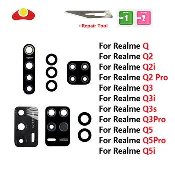 Для OPPO Realme Q Q2 Q2i Q2Pro Q3 Q3S Q3i Q3Pro Q5 Q5i Q5Pro Стеклянная Линза задней камеры с Наклейкой для инструмента Запасные Части