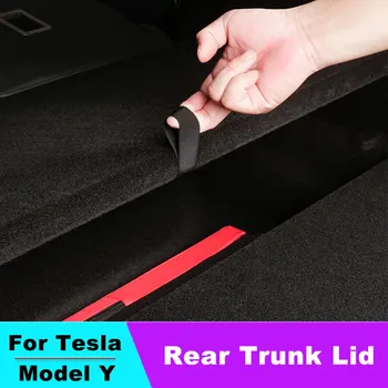 Для Tesla Model Y Задняя крышка багажника с Завязками, Черные Веревочные стойки для багажника, Аксессуары, Задний боковой ящик для хранения в багажнике с крышкой, Автозапчасти